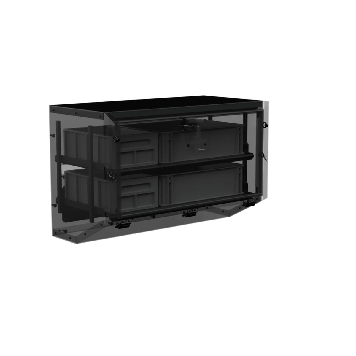 XBull B500 compact aluminum rear cargo box mounted on a Sprinter carrier, view 2